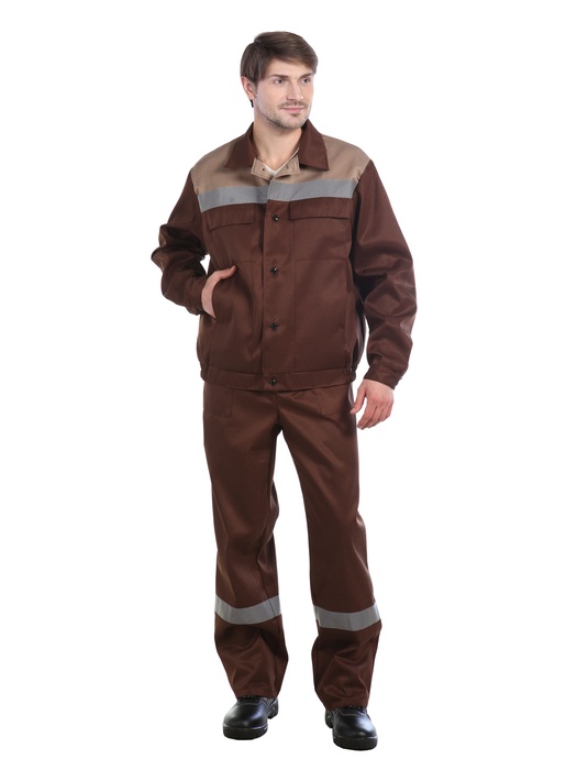 фото Костюм мужской "Оптимал" летний, коричневый с бежевым СОП 50 мм.