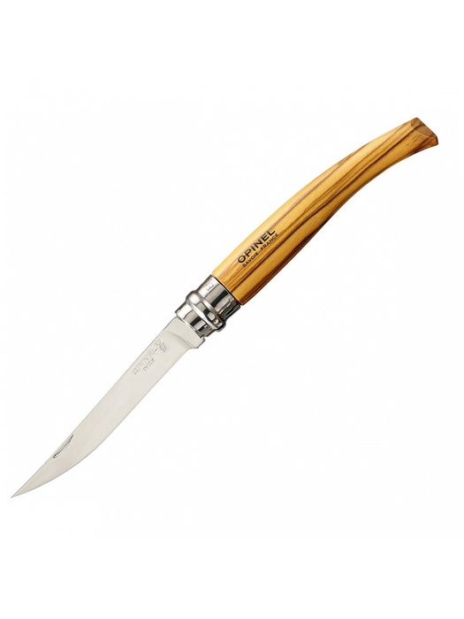 фото Нож филейный Opinel №10 (нержавеющая сталь, оливковое дерево, чехол, деревянный футляр)