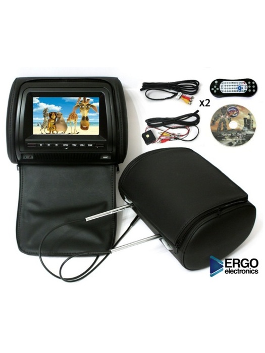 фото Комплект подголовников с DVD проигрывателями 7" ERGO ER700HD Черный