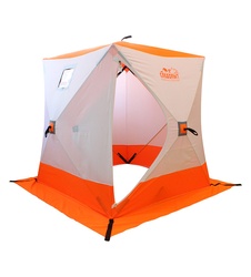 фото Палатка куб для зимней рыбалки СЛЕДОПЫТ 1,8х1,8 м (Oxford 240D PU 2000, 3-местная) бело-оранж