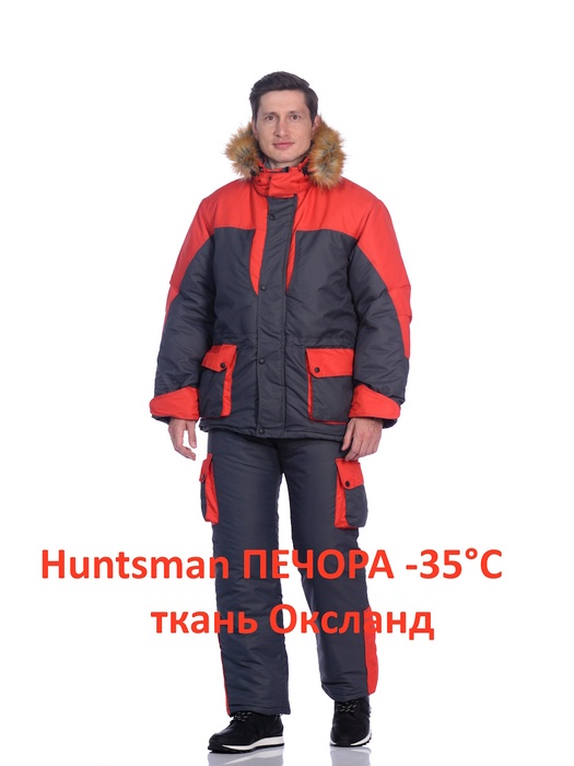 фото Зимний костюм для охоты и рыбалки Huntsman ПЕЧОРА -35°С (ткань Оксланд, серый-красный)