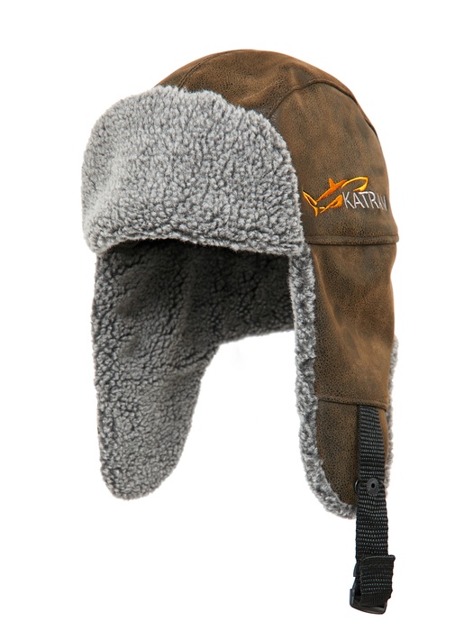 фото Зимняя шапка ушанка KATRAN ТУР (Экокожа, коричневая с серым мехом)
